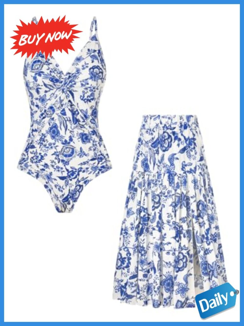 Women's One Piece Swimsuit with Cover Up Skirt Tummy Control V Neck